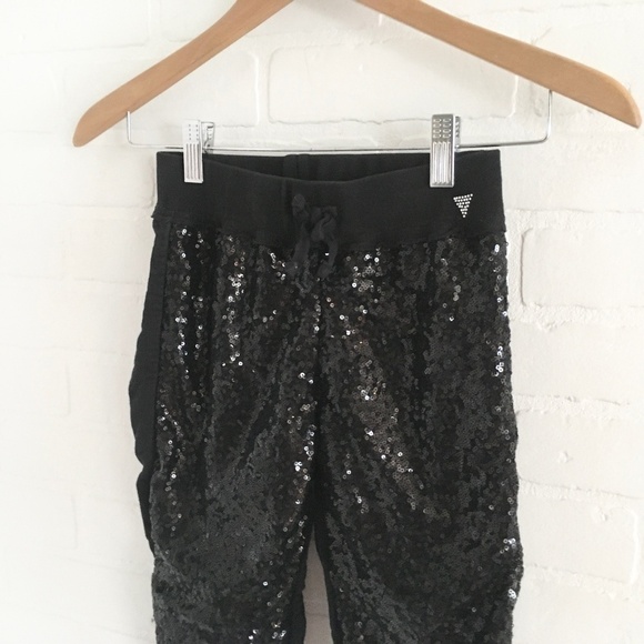 Guess Girl’s Sweat pants black 100% cotton with sequins (soft inside) M 10/12 - Picture 3 of 9
